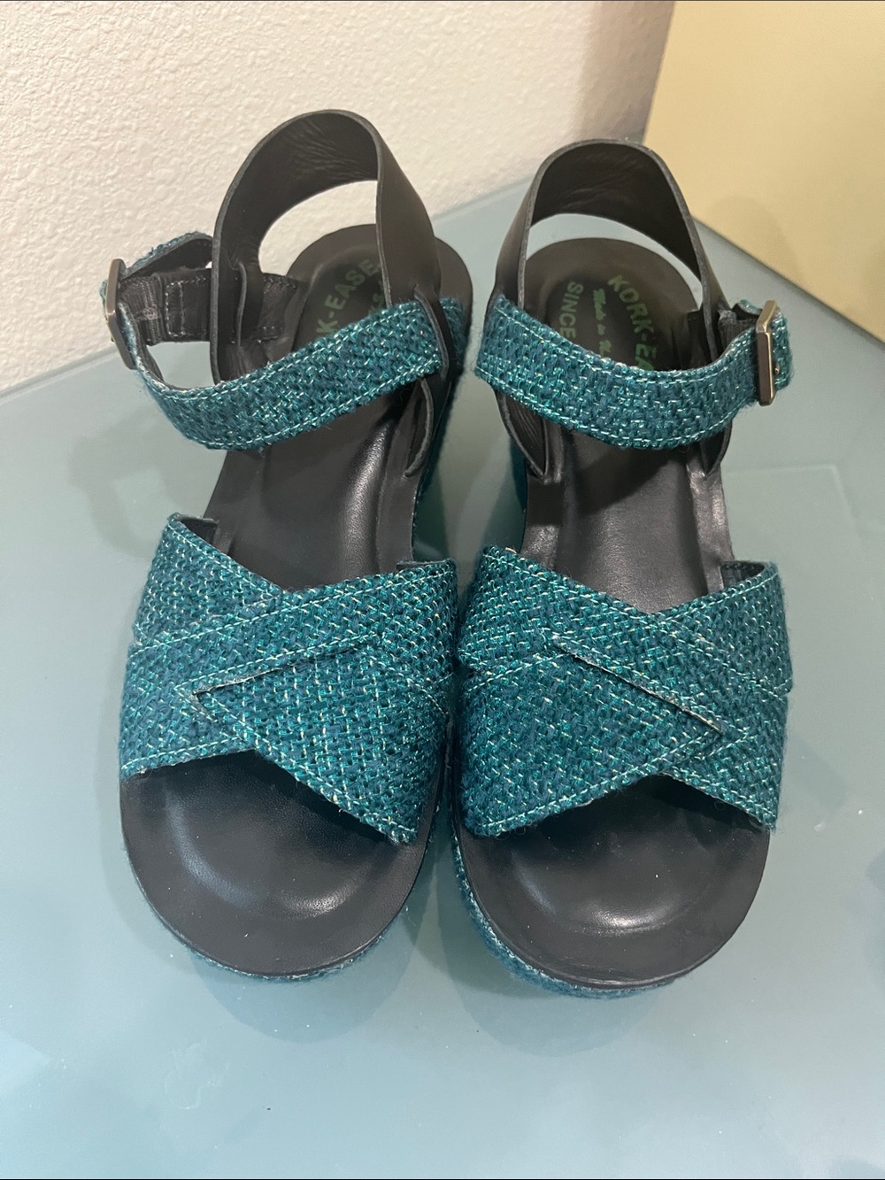 Kork-Ease Teal Woven Crossband Slingback Sandals size 7